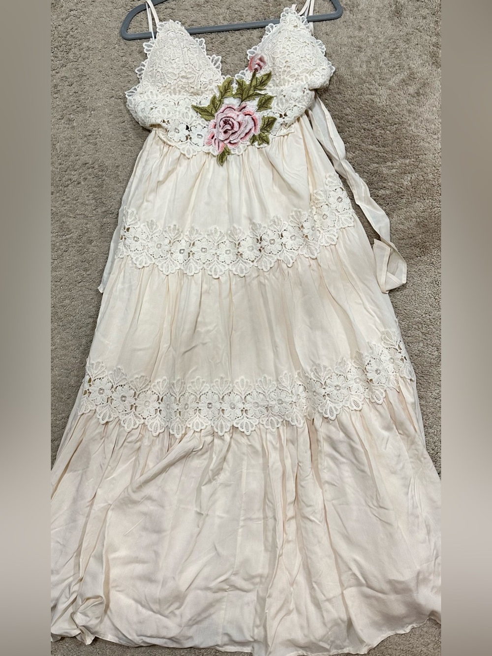 NWT Aratta Maxi Dress with Pink Rose Embroidery and Lace